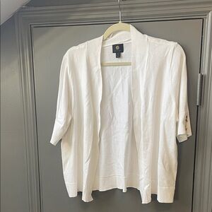 JM Collection White Open-Front Short Sleeve Cardigan